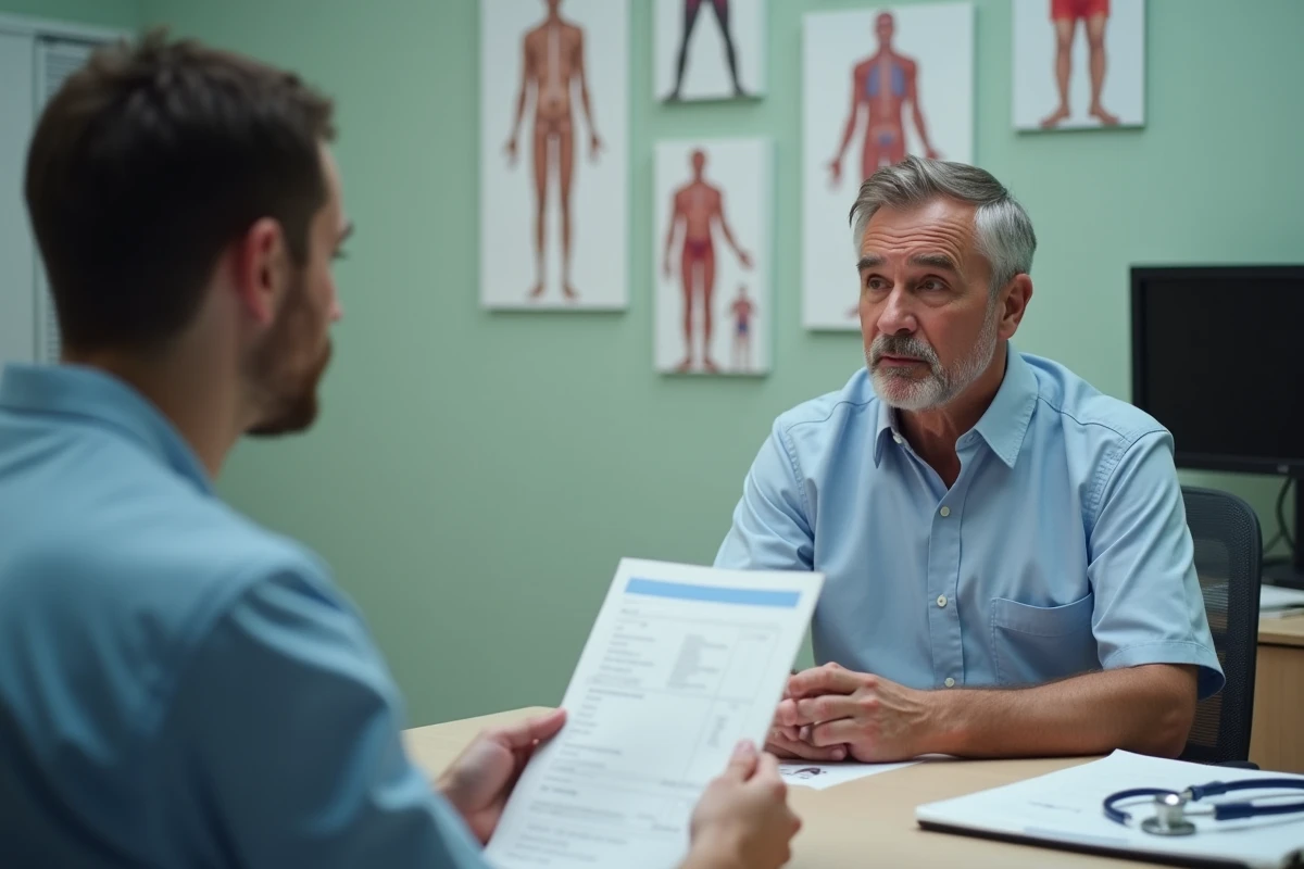 Patient discutant avec son médecin généraliste lors d'une consultation sur un traitement contre l'anxiété
