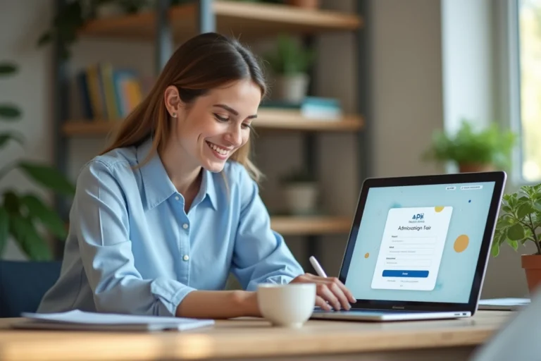 Femme créant un compte G Trouvé en ligne depuis son bureau à domicile sur un ordinateur portable
